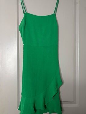 Monteau Emerald Green Spaghetti Strap Ruffle Dress